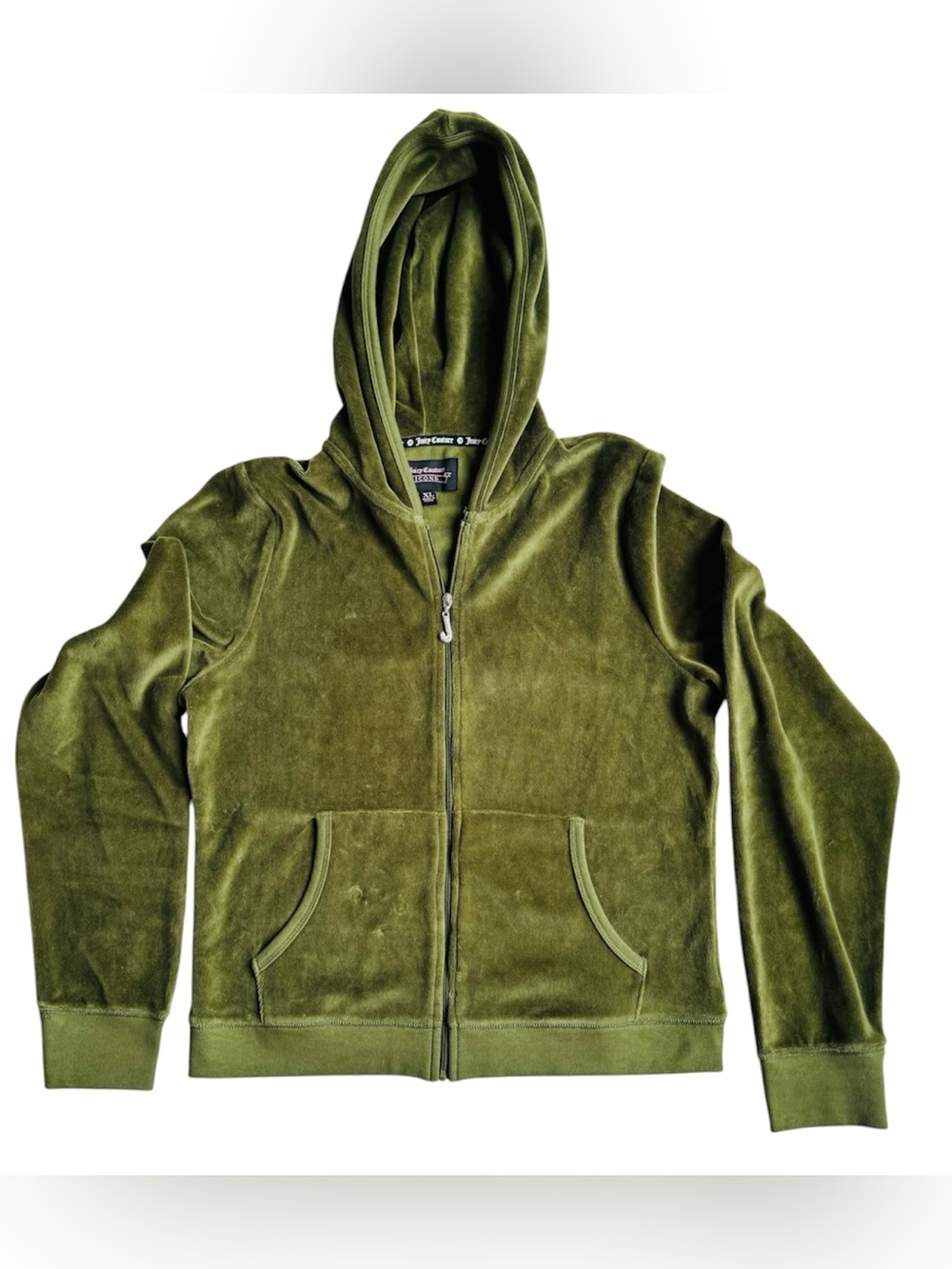 Juicy Couture Icons Classic Cotton Velour Zip Up Hoodie In Super Greens